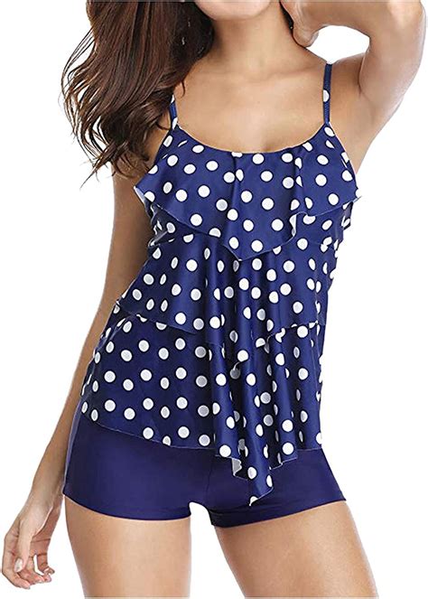 Amazon Com Swimsuits For Women 2 Piece Flounce Printed Top With