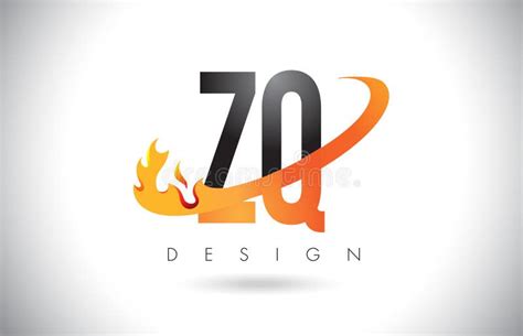 Zq Z Q Letter Logo With Fire Flames Design And Orange Swoosh Stock