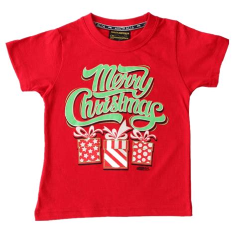 Kids Boys Girls Christmas Xmas T Shirt Tree 100 Cotton Red New Fil