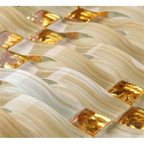 Hand Painted Crystal Glass Tile Sheets Gold Mosaic Bathroom Arch