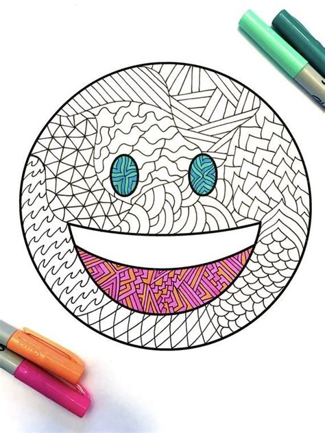 Smile Emoji Pdf Zentangle Coloring Page Etsy Emoji Art Coloring