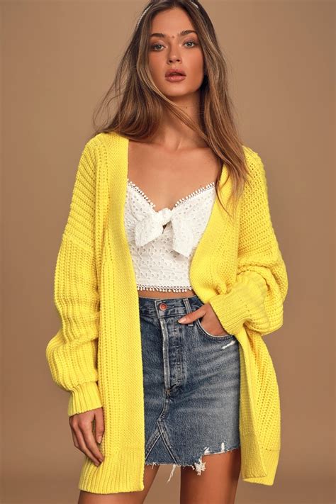 Cute Yellow Cardigan Oversized Cardigan Knit Cardigan Cardi Lulus