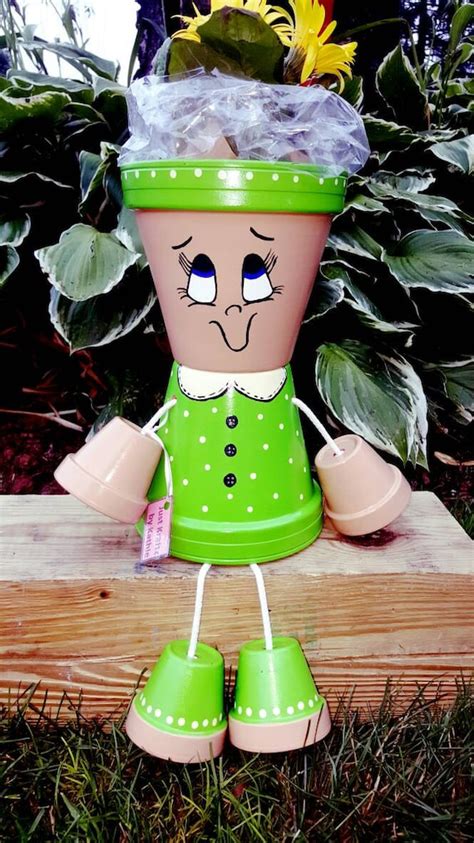 Green Clay Pot Personflower Pot Large By Justkraftz On Etsy