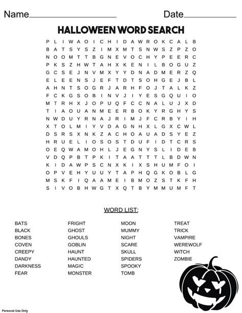 Halloween Word Search Free Printable Pdf
