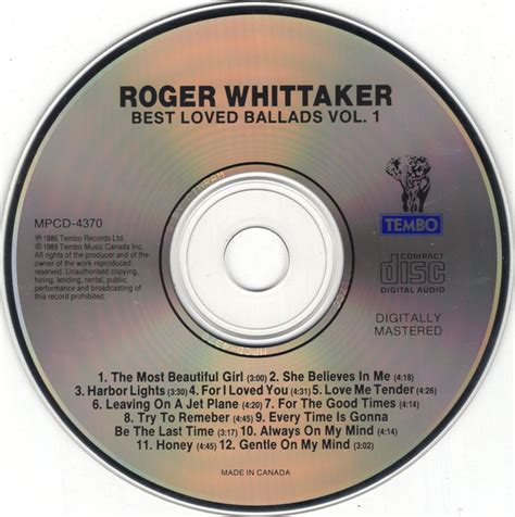 Roger Whittaker Best Loved Ballads Vol 1 Cd Discogs