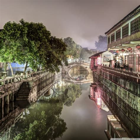 Nanxiang Ancient Town At Night Shanghai China Ultra Hd Desktop
