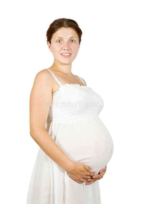 Woman Holding Pregnant Belly Stock Image Image Of Studio Happiness
