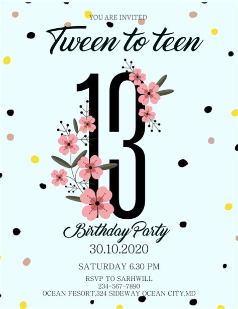 free printable 13th birthday invitation templates printable templates