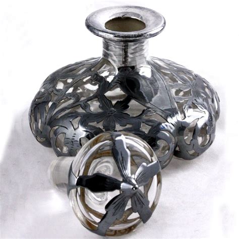 Antique Clear Glass Alvin Silver Overlay Perfume Bottle Lobed Melon From Rosalie Steiff On Ruby Lane