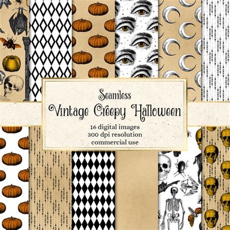 Vintage Halloween Digital Paper Textures Antique Skull Damask Etsy