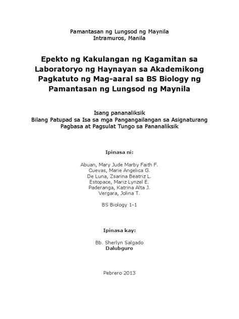 Depone bilang pagtupad sa pambahaging pangangailangan sa asignaturang araling panlipunan iv (ekonomiks) nina: HALIMBAWA NG PAMAGAT THESIS SA FILIPINO