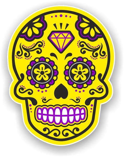 Mexican Day Of The Dead Sugar Skull Multi Coloured Design Yellow