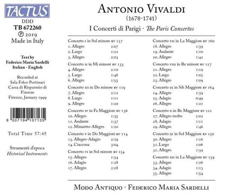 Antonio Vivaldi The Paris Concertos Modo Antiquo La Boîte à Musique