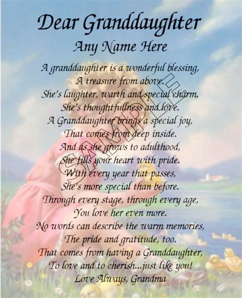 Dear Granddaughter Personalized Art Poem Image Memory Birthday T