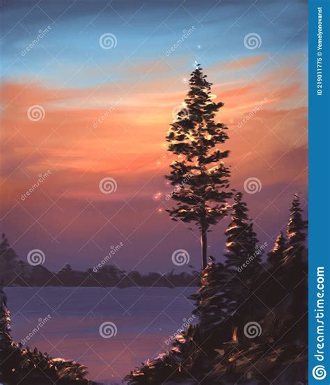 Pine Tree At The Sunset Stock Illustration Illustration Of Forest