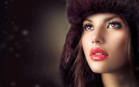 Women Model Brunette Long Hair Face Open Mouth Red Lipstick Brown Eyes