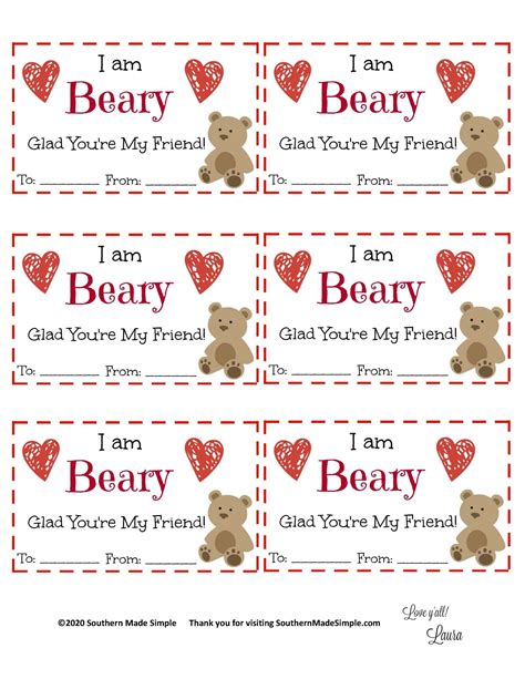 Free Printable Im Beary Glad Youre My Friend Valentine Southern