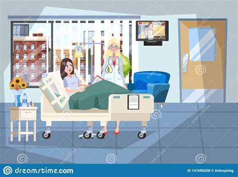 Hospital Room Interior Patient Lying In The Bed Stock Vector