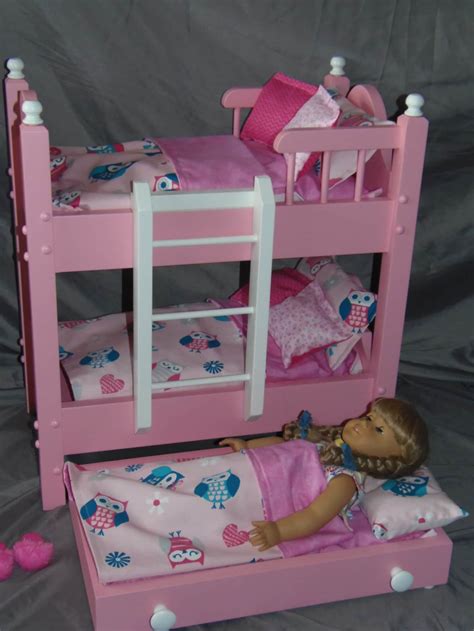 doll bunk bed with trundle bed fits american girl doll with 13 etsy