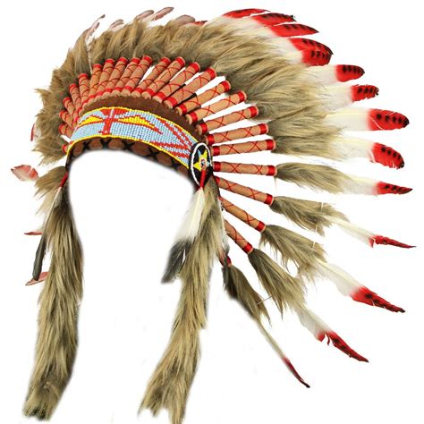 Fair Trade Indian Chief Headdress With Red Feathers And Black Spots