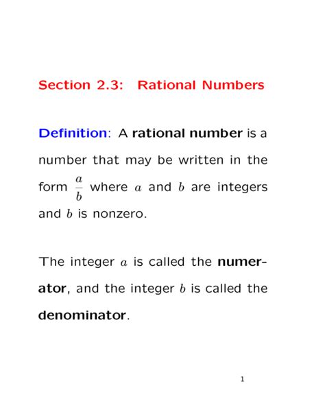 Section 23 Rational Numbers Definition A Rational Number Is A