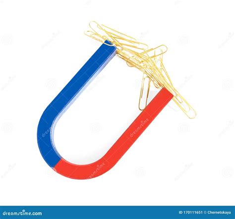 Magnet Attracting Paper Clips On White Background Stock Image Image