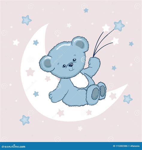 Cute Teddy Bear On The Moon Sweet Dreams Stock Vector Illustration