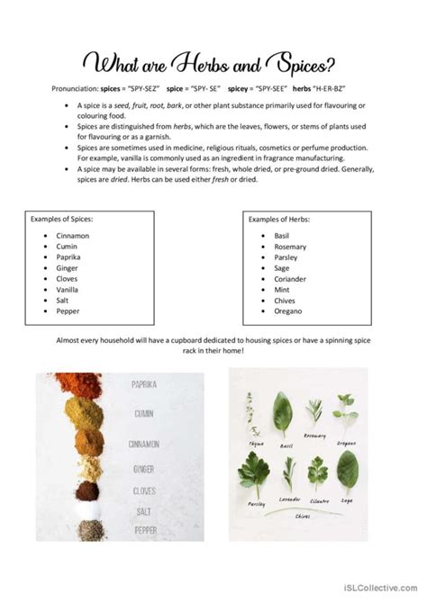 Herbs And Spices Introuction Workshe English Esl Worksheets Pdf And Doc