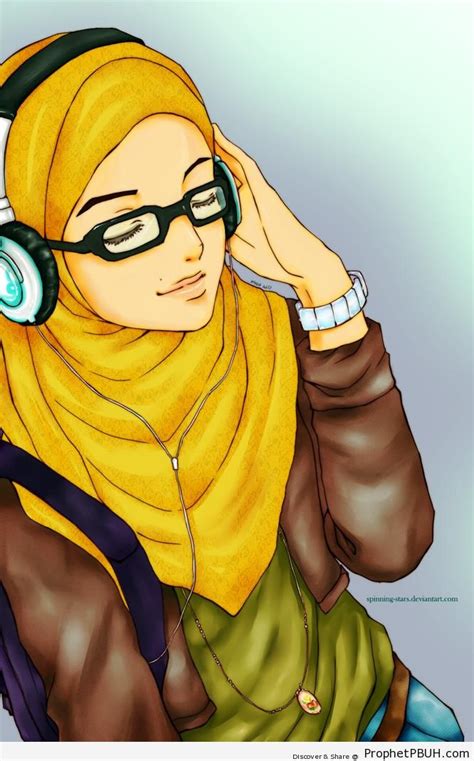 Headphones Glasses And Yellow Hijab Drawings Prophet Pbuh Peace