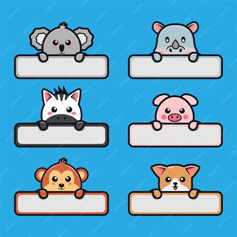 Premium Vector Cute Animals With Label Name Cartoon Illustration Template