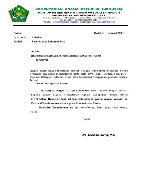 Contoh Surat Permohonan Rekomendasi Kemenag Nusagates