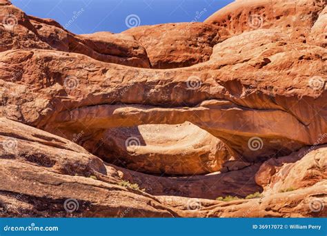 Pothole Arch Rock Canyon Arches National Park Moab Utah Stock Photo
