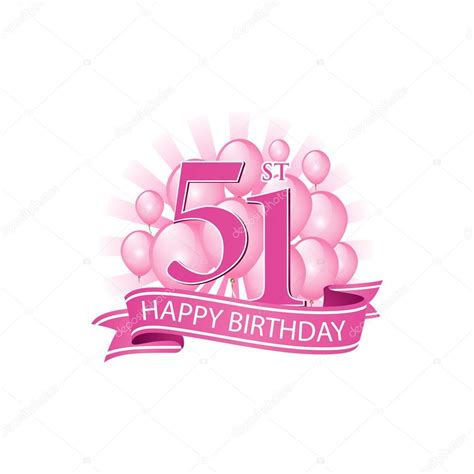 51st Pink Happy Birthday Logo With Balloons And Burst Of Light — Stock