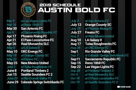 2019 Austin Bold Fc Schedules