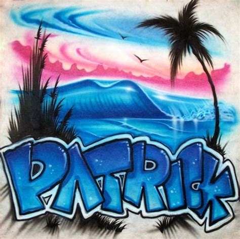 Airbrushed Beach Scene Graffiti Name Personalized T Shirt Etsy
