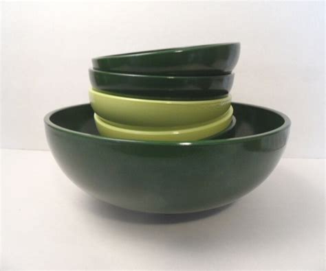 Green Glass Salad Bowl Set Hazel Atlas Ovide Chartreuse Etsy