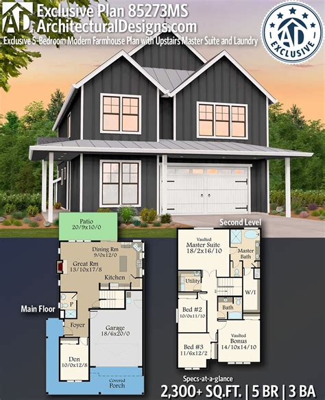 Make sure to save your favorite pictures (gotta love pinterest for that!) and take notes on all. Plan 85273MS: Exclusive 5-Bedroom Modern Farmhouse Plan ...
