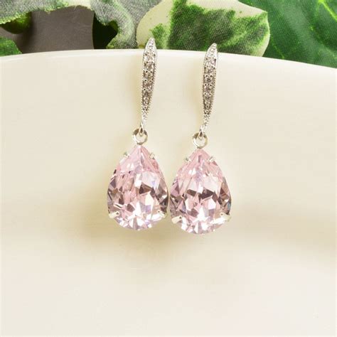 Light Pink Bridal Earrings Silver Swarovski Crystal Blush Pink Etsy