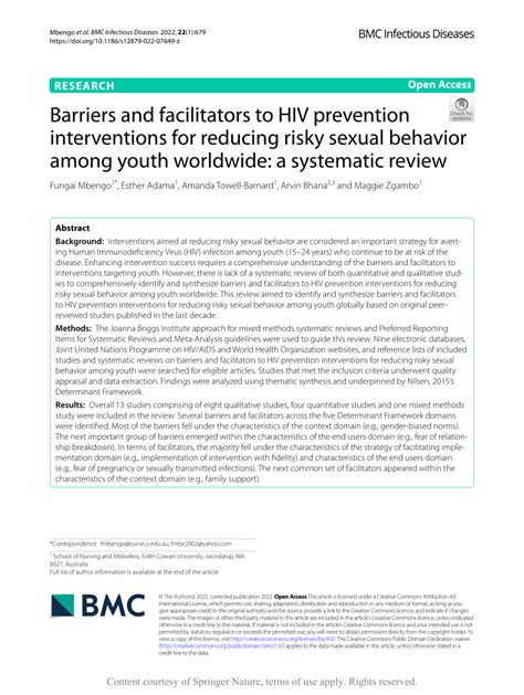Pdf Barriers And Facilitators To Hiv Prevention Interventions For