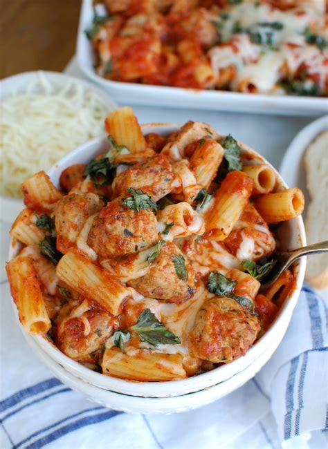 Baked rigatoni is a satisfying, quick italian baked pasta dish made with tubular pasta, fresh mozzarella, parmesan and pasta sauce! Easy Baked Rigatoni with Chicken Meatballs - A Cedar Spoon