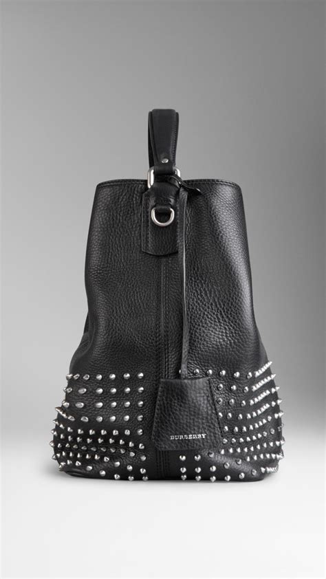 Burberry Medium Studded Leather Hobo Bag In Black Lyst