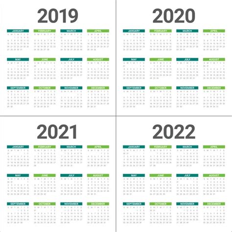 Year 2020 2021 2022 2023 2024 Calendar Vector Design Template ⬇ Stock