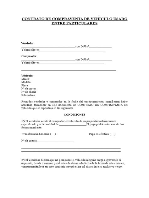 contrato de compraventa de vehículo usado entre particulares pdf derecho civil sistema