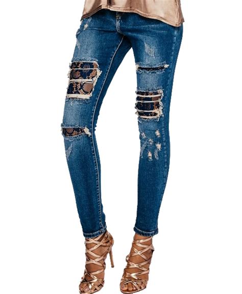 Womens Lace Insert Stretch Ripped Destroyed Ladies Distressed Denim Skinny Jeans Ebay