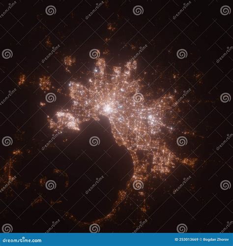 Melbourne Australia Street Lights Map Satellite View On Modern City At