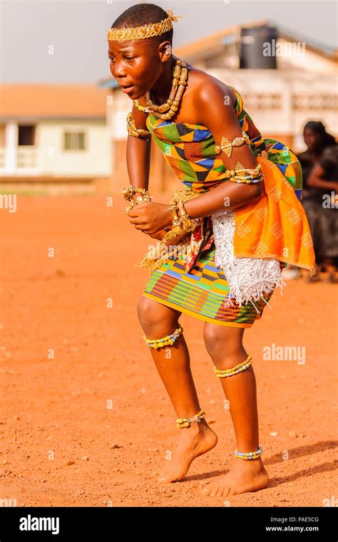 Ghana March 3 2012 Ghanaian Girl In National Colors Clothes Dances The Traditional African