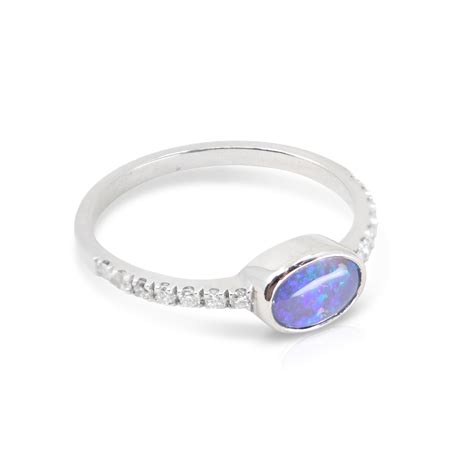 White Gold Coober Pedy Black Opal And Diamond Ring Tonimay
