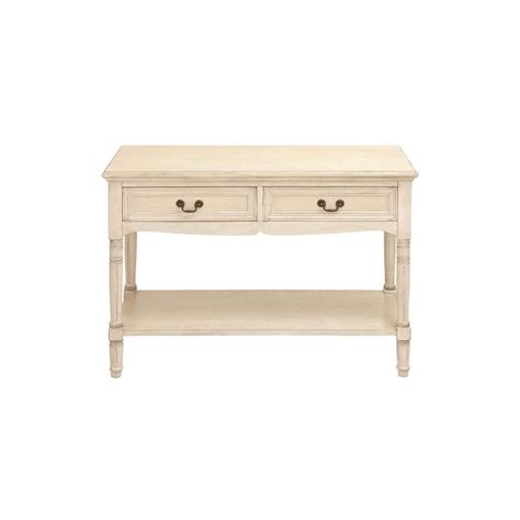 Two layer hand painted old ivory on walnut highlighted substrate venetian lime accents. Litton Lane Distressed Antique Ivory 2-Drawer Console ...