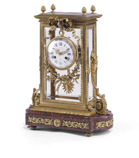 A French Ormolu And Griotte Rouge Marble Mantel Clock By Lemerle
