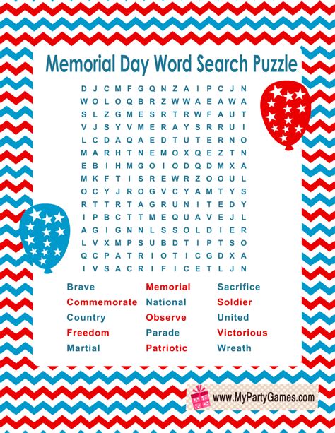Memorial Day Word Search Free Printable Worksheet Memorial Day Word
